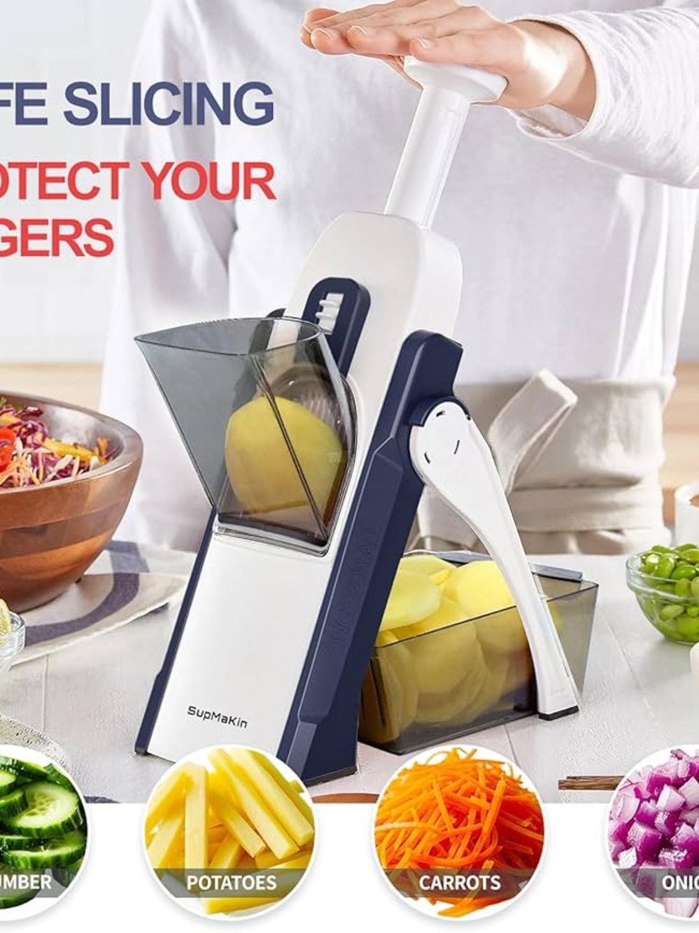 White & Navy Multifunction Vegetable Slicer - Picture 4 of 6